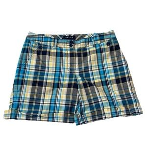 NEW Nautica Marina Fit Plaid Cotton Shorts Blue Yellow Cuffed Women’s Size 12